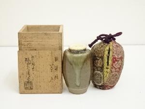 膳所焼　岩崎新定造　茶入（仕覆付）（共箱）□z
